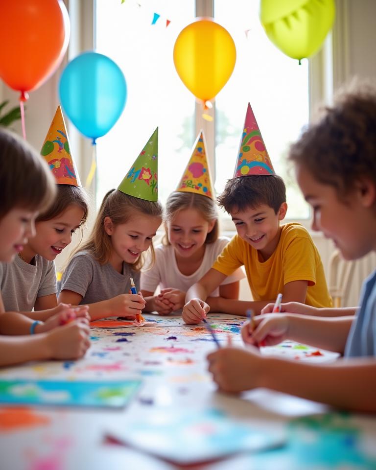 Anniversaire créatif avec enfants créant ensemble