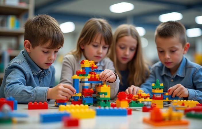 Enfants construisant avec des LEGO