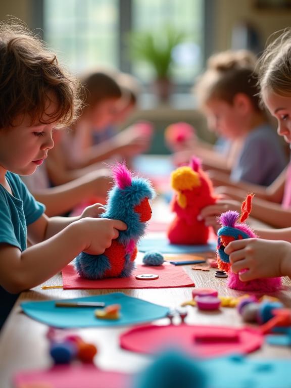Enfants fabriquant des marionnettes